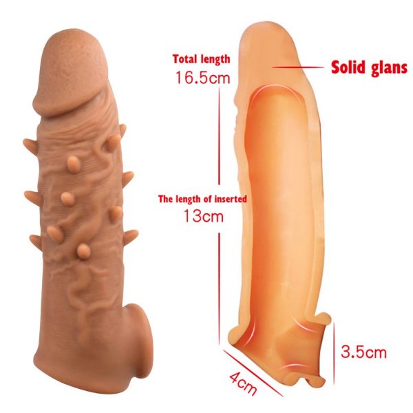 Realistic Top Liquid Silicone Penis Vibration Sleeve Extender Cock Enlargement (Code : M-154) - Image 2