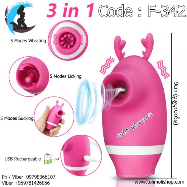 Rechargeable Cute Deer 3 in 1 Sucking Licking and Vibrating (Code : F-342)